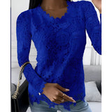 Anelie | Elegante Spitzen-Bluse mit langen Ärmeln – Blau