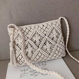 Boho Schultertasche Damen – Handgewebt, Sommerlich & Verstellbar – Beige