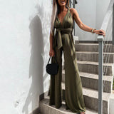 Stylischer Leinen Jumpsuit mit weitem Bein – Elegante Sommermode – Grün
