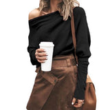 Trendige Off-Shoulder-Strickdamenpullover - Sophie – Schwarz