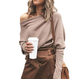Trendige Off-Shoulder-Strickdamenpullover - Sophie – Khaki