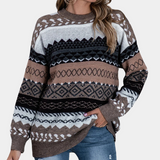 Gestreifter damenpullover im vintage-stil – Dunkelbraun