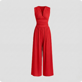 Zoey | Ärmellos Weites Bein Jumpsuit – Rose Rot