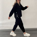 Lässiger Retro-Trainingsanzug in Übergröße für Frauen | Entspannte Passform – Schwarz