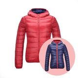 Stilvolle Wendbare Damen Daunenjacke - Aurora – Rot/Marineblau