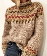 Warmer Norweger Pullover für Damen | Rollkragen – Beige