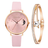 Uhren-Set mit Mondzahlen-Zifferblatt und Armbändern – Rosa