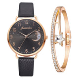 Uhren-Set mit Mondzahlen-Zifferblatt und Armbändern – Schwarz