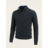 Halbarm Pullover mit modernem Reißverschluss – Blau