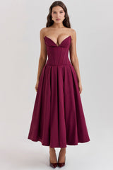 Hanne | Elegantes Midi-Kleid – Bordeaux
