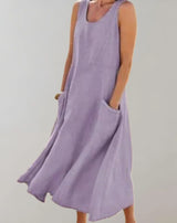 Jolie – Ärmelloses Midikleid aus Baumwollleinen – Lila