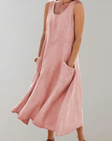 Jolie – Ärmelloses Midikleid aus Baumwollleinen – Rosa