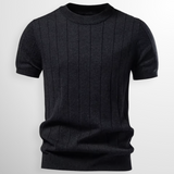 Flavian - Strukturiertes Kurzarm-T-Shirt – Schwarz