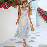 Agnes - Modische Floral Midikleider – Blau
