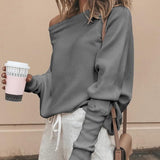 Trendige Off-Shoulder-Strickdamenpullover - Sophie – Grau