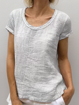 Christine | Atmungsaktives Retro Vintage Top – Hellgrau