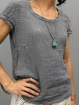 Christine | Atmungsaktives Retro Vintage Top – Dunkelgrau