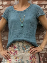 Christine | Atmungsaktives Retro Vintage Top – Meeresblau