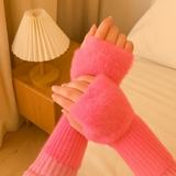 Heike | Fingerlose Plüsch-Strickhandschuhe – Pink