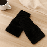 Heike | Fingerlose Plüsch-Strickhandschuhe – Schwarz