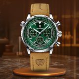 Fadenburg Luxus-Chronographenuhr Mit Lederarmband, Wasserdicht & Präzisionsquarzwerk – Silbergrün