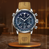 Fadenburg Luxus-Chronographenuhr Mit Lederarmband, Wasserdicht & Präzisionsquarzwerk – Silberblau