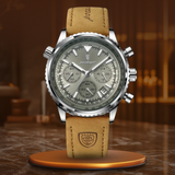 Fadenburg Luxus-Chronographenuhr Mit Lederarmband, Wasserdicht & Präzisionsquarzwerk – Silber Weiß