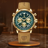 Fadenburg Luxus-Chronographenuhr Mit Lederarmband, Wasserdicht & Präzisionsquarzwerk – Gold Grün