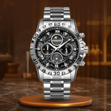 Luxus-Chronographenuhr  mit Metallband – Wasserdichte Herrenarmbanduhr mit Präzisionsquarzwerk – Silber Schwarz