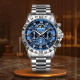 Luxus-Chronographenuhr  mit Metallband – Wasserdichte Herrenarmbanduhr mit Präzisionsquarzwerk – Silber GrünSilber Blau