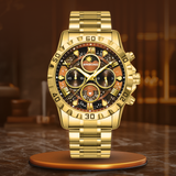 Luxus-Chronographenuhr  mit Metallband – Wasserdichte Herrenarmbanduhr mit Präzisionsquarzwerk – Gold Braun