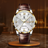 Robuste Herrenuhr Mit Leuchtmasse, Veganes Lederarmband, 3ATM Wasserdicht, Quarzwerk – Gold Weiß
