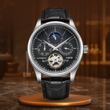 Mechanische Automatikuhr Mit Tourbillonwerk, Militär-Inspiriert, Echtes Lederarmband, Wasserdicht – Silber Schwarz