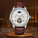 Mechanische Automatikuhr Mit Tourbillonwerk, Militär-Inspiriert, Echtes Lederarmband, Wasserdicht – Silber Weiß