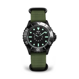 Taktische Felduhr Im Taucherstil Mit 40 Mm Gehäuse, Wasserfest, Drehbare Lünette, 24-Stunden-Zifferblatt – Grüner Nylon-Riemen