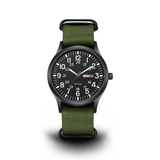 Fadenburg Trailblazer Felduhr – Robuste 24-Stunden-Anzeige, Strapazierfähiges Stoffarmband – Grün Schwarz
