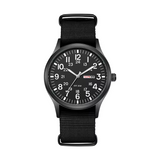 Robuste 24-Stunden Felduhr Mit Stil, Präzisions-Quarzwerk Und Strapazierfähigem Stoffarmband – Black