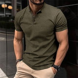 Herren Kurzarm Knöpfen Poloshirt – Armeegrün