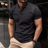 Herren Kurzarm Knöpfen Poloshirt – Schwarz