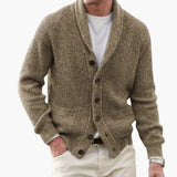 Herren Strickjacke mit Schalkragen und Knopfleiste – Kamel