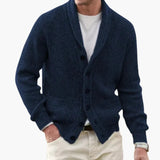 Herren Strickjacke mit Schalkragen und Knopfleiste – Marineblau