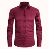 Herren Hemd Klassischer Schnitt Stretch Komfort – Burgunderrot