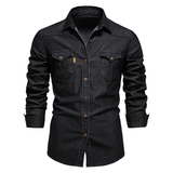 Herren Hemd Langarm Baumwolle Casual Stil – Schwarz