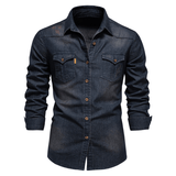 Herren Hemd Langarm Baumwolle Casual Stil – Marineblau