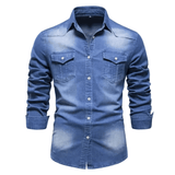 Herren Hemd Langarm Baumwolle Casual Stil – Blau