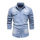 Herren Hemd Langarm Baumwolle Casual Stil – Hellblau
