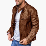 Herrenjacke mit Reißverschluss und Stehkragen – Dunkelbraun