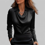 Andrea | Elegante Bluse mit drapiertem Ausschnitt – Schwarz