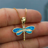 Libellenhalskette aus Gold mit Opal – Blau