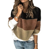 Cassey - Elegance Gestreifter Langarm-Pullover – Braun